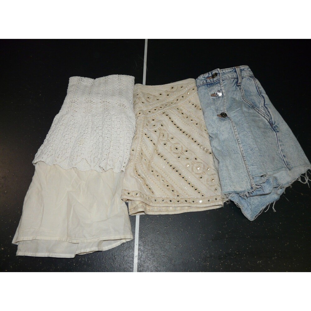 Zara Skirt / Skort Lot of 3 - Women's Size S Small - Jean Denim & Beige Cream